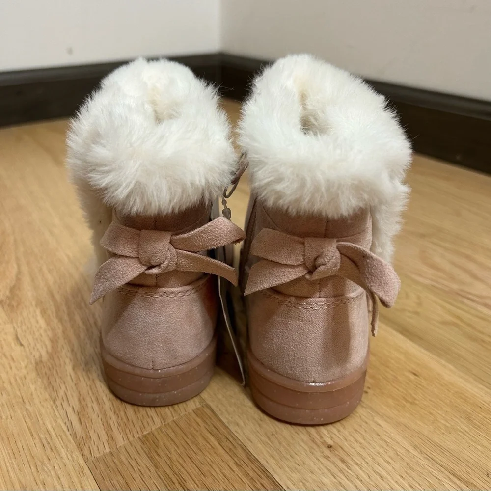 Cat & Jack Pink Bow Back Boots NWT Sz 8 Faux Fur Lined Toddler Girl